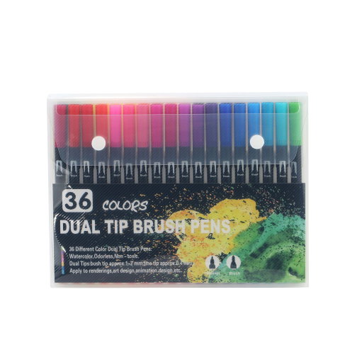 Best deals - Set 36 Carioci, Flippy, pe Baza de Apa, 2 Tipuri de Varf, 1-2 mm, 0.4 mm, Corp Carioca Negru, din Plastic, Multicolor
