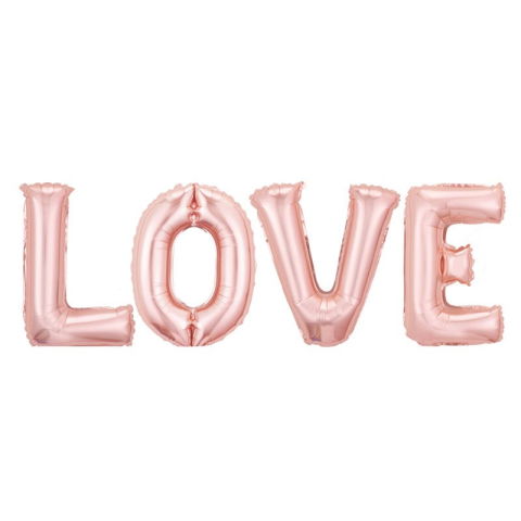 Seturi Baloane Folie - Set 4 Baloane din Folie Metalizata, Flippy, Figurine Litere, Model Scris Love, Tema Iubire, 80 cm, Ambalaj Individual, Pai Inclus, Umflare cu Aer sau Heliu, Roz
