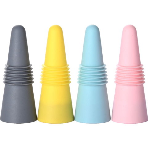 Import - Set 4 dopuri reutilizabile din silicon Flippy, pentru sticle de vin, bautura, multicolor