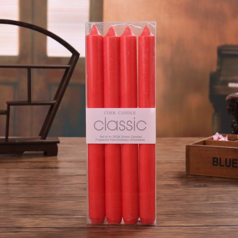 Lumanari - Set 4 Lumanari, Flippy, pentru Suport de Masa, Fara Miros si Fum, din Parafina, 2.2 x 25 cm, Rosu