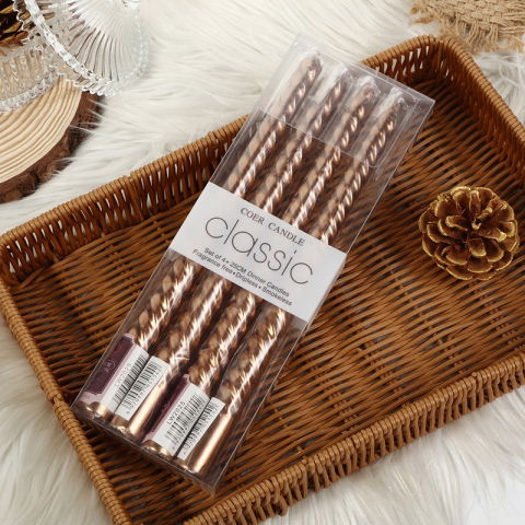 Lumanari - Set 4 Lumanari pentru Masa, Cina, Decor, Flippy, Model Rasucit, Lungime 25 cm, Bronz