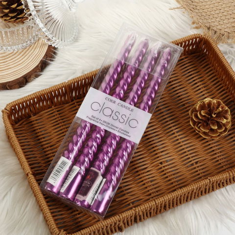 Lumanari - Set 4 Lumanari pentru Masa, Cina, Decor, Flippy, Model Rasucit, Lungime 25 cm, Mov