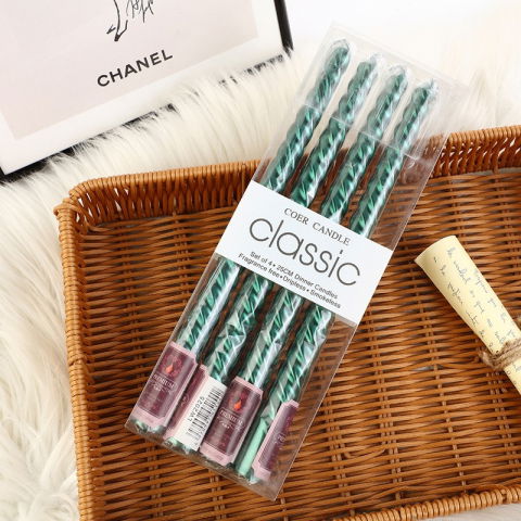 Lumanari - Set 4 Lumanari pentru Masa, Cina, Decor, Flippy, Model Rasucit, Lungime 25 cm, Verde