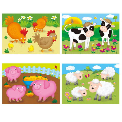 Puzzle-uri clasice - Set 4 puzzle-uri Animale de la ferma (4, 6, 8, 12 piese)