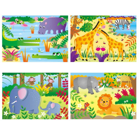 Puzzle-uri clasice - Set 4 puzzle-uri Jungla (12, 16, 20, 24 piese)