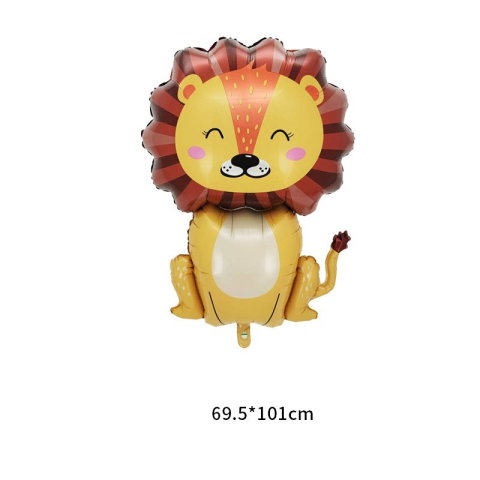 Import - Set 5 Baloane din Folie Metalizata, Flippy, Figurine, Tema Aniversare Jungla, Pai Inclus, Ambalaj Individual, Umflare cu Aer sau Heliu, Figurina Leu 69.5x101 cm, Stelute si Cerculete 45 cm, Multicolor