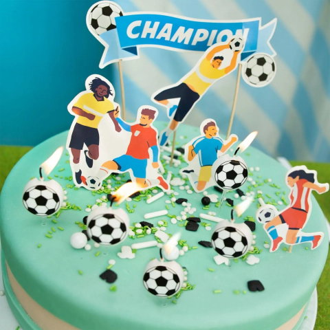 Best deals - Set 5 Lumanari de Tort, Flippy, Model Mingi de Fotbal, 3.5 cm, din Ceara, Alb/Negru