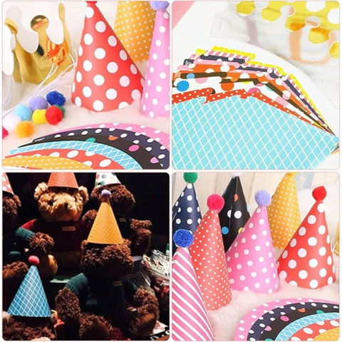 Accesorii Petrecere - Set 6 Coifuri, Flippy, Petrecere Copii, din Carton, 24 x 13.5 cm, Model cu Buline si Dungi, Multicolor