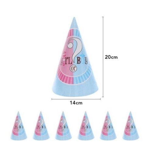 Import - Set 6 Coifuri Gender Reveal, Flippy, Girl or Boy, din Carton, 20 x 14 cm, Roz/Albastru