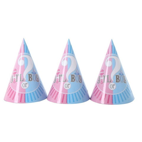 Import - Set 6 Coifuri Gender Reveal, Flippy, Girl or Boy, din Carton, 20 x 14 cm, Roz/Albastru