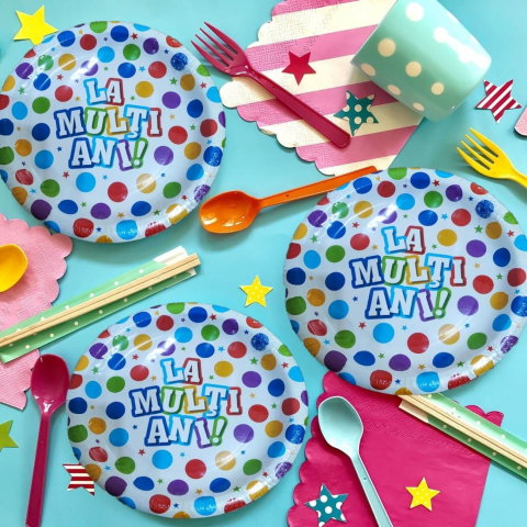 Best deals - Set 6 Farfurii de Unica Folosinta, Flippy, Colectia, LA MULTI ANI, 23 cm, din Carton Laminat, Multicolor