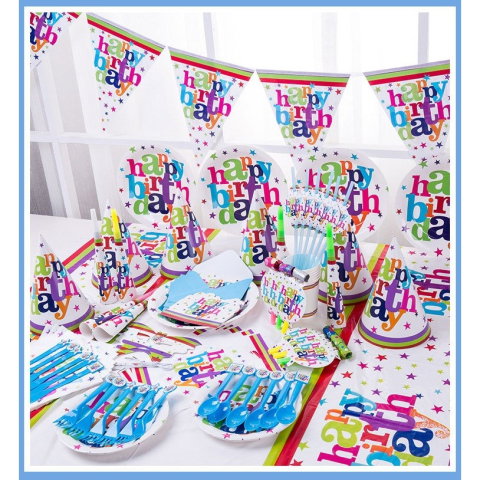 Import - Set 6 Farfurii Unica Folosinta, Flippy, Imprimeu Happy Birthday, din Carton, Diametru 18 cm, Multicolor