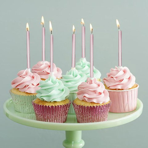 Best deals - Set 6 Lumanari de Tort, Flippy, din Parafina, 11 x 0.4 cm, Lucioase, Roz Auriu