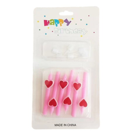 Best deals - Set 6 Lumanari de Tort, Flippy, Model Creion cu Inimioare, 5.9 x 1.1 cm, din Ceara, Roz