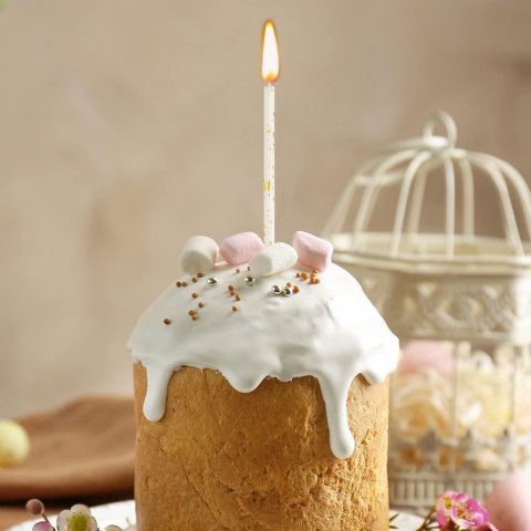 Best deals - Set 6 Lumanari Lungi, Flippy, din Parafina, 10 x 0.5 cm, Happy Birthday, Alb/Auriu