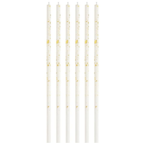 Best deals - Set 6 Lumanari Lungi, Flippy, din Parafina, 10 x 0.5 cm, Happy Birthday, Alb/Auriu