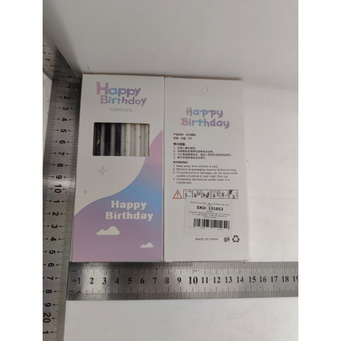 Best deals - Set 6 Lumanari Lungi, Flippy, din Parafina, 10 x 0.5 cm, Happy Birthday, Alb/Negru