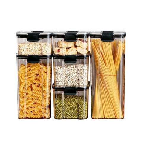 Organizatoare si Depozitare Bucatarie - Set 6 Recipiente din Plastic, Flippy, pentru Alimente/Obiecte, Inchidere Ermetica, 2 x 460 ml, 2 x 700 ml, 1 x 1300 ml, 1 x 1800 ml, Transparent
