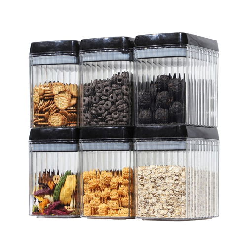 Organizatoare si Depozitare Bucatarie - Set 6 Recipiente din Plastic, Flippy, pentru Alimente/Obiecte, Inchidere Ermetica, Textura Ondulata, 6 x 1.5l, Transparent