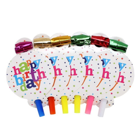 TeoMarket - Set 6 Suflatori, Flippy, Colectia Happy Birthday, 19 x 11 cm, din Carton/Plastic/Hartie, Multicolor