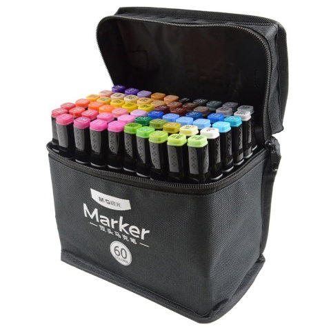 Best deals - Set 60 Markere Duble, Flippy, pe Baza de Alcool, Geanta Impermeabila Inclusa, Culori Numerotate, Multicolor