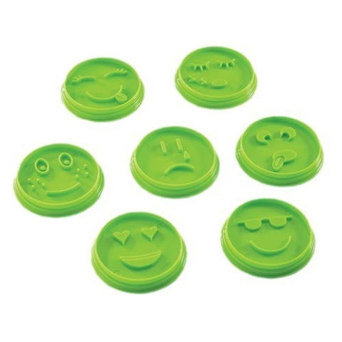 Pentru casa - Set 7 Forme de Prajituri, Flippy, Model Emoticoane Smiley Face, Diferite Expresii, 7.7 x 1.5 cm, din PP, Verde