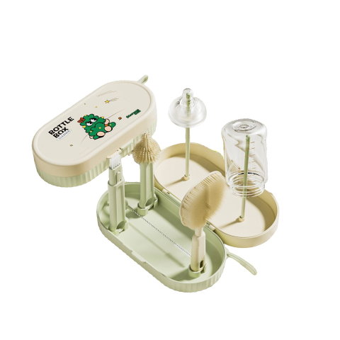 TeoMarket - Set 7 Piese de Spalat/Uscat Biberoane, Flippy, Portabil, Peri de Silicon, pentru Tetine, Suzete, Biberoane, Paie, Cutie Inclusa, 20 x 9.5 cm, Verde