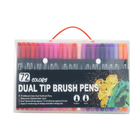 Best deals - Set 72 Carioci, Flippy, pe Baza de Apa, 2 Tipuri de Varf, 1-2 mm, 0.4 mm, Corp Carioca Negru, din Plastic, Multicolor