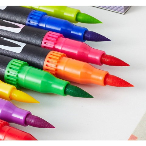 Best deals - Set 72 Carioci, Flippy, pe Baza de Apa, 2 Tipuri de Varf, 1-2 mm, 0.4 mm, Corp Carioca Negru, din Plastic, Multicolor