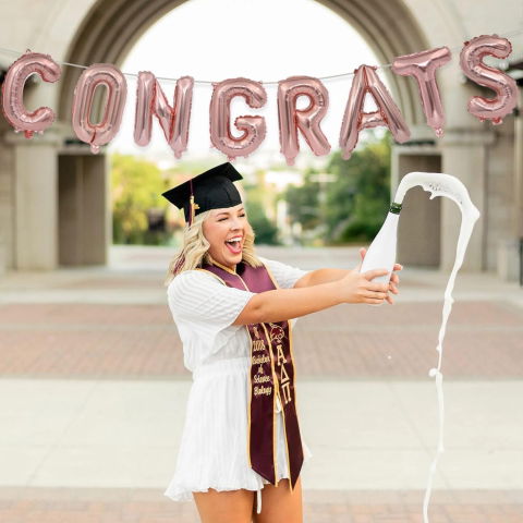 Seturi Baloane Folie - Set 8 Baloane din Folie Metalizata, Flippy, Model Scris Congrats, Litere de 40 cm, Tema Absolvire, Baloane Party, Ambalaj Individual, Pai Inclus, Umflare cu Aer sau Heliu, Roz