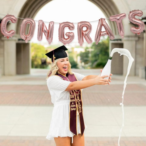 Import - Set 8 Baloane din Folie Metalizata, Flippy, Model Scris Congrats, Litere de 40 cm, Tema Absolvire, Baloane Party, Ambalaj Individual, Pai Inclus, Umflare cu Aer sau Heliu, Roz