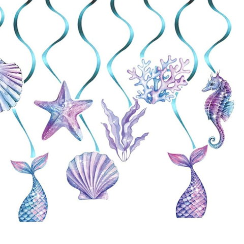 Import - Set 8 Decoratiuni pentru Petrecere Sirena, Flippy, Colectia Mermaid, Panglici Incluse, Multicolor
