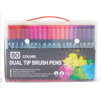 Best deals - Set 80 Carioci, Flippy, pe Baza de Apa, 2 Tipuri de Varf, 1-2 mm, 0.4 mm, Corp Carioca Negru, din Plastic, Multicolor