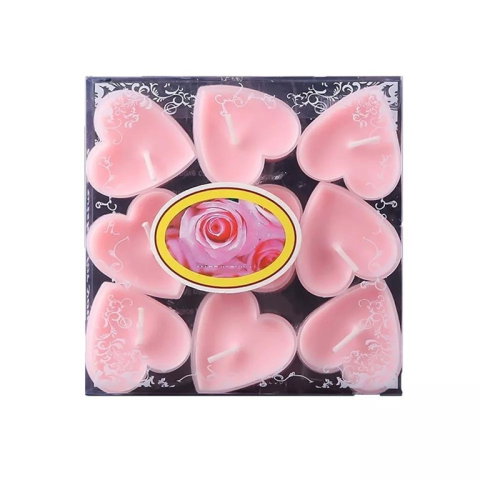 TeoMarket - Set 9 Lumanari in Forma de Inima, Flippy, pentru Ziua Indragostitilor, Aroma de Trandafiri, Ardere 3.5 h, din Parafina, 4 x 2 cm, Roz