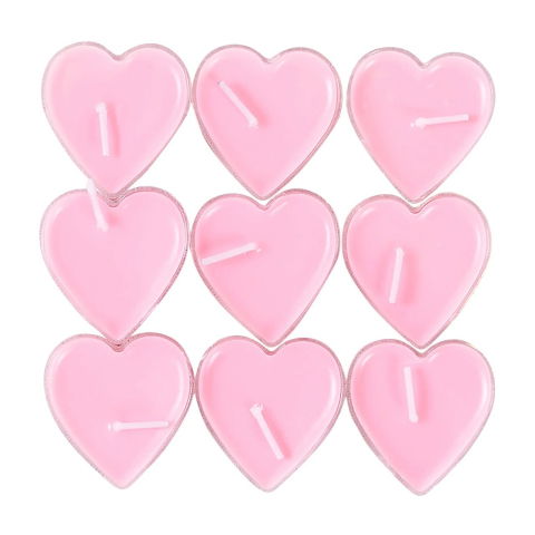 Pentru casa - Set 9 Lumanari in Forma de Inima, Flippy, pentru Ziua Indragostitilor, Aroma de Trandafiri, Ardere 3.5 h, din Parafina, 4 x 2 cm, Roz