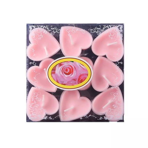 Pentru casa - Set 9 Lumanari in Forma de Inima, Flippy, pentru Ziua Indragostitilor, Aroma de Trandafiri, Ardere 3.5 h, din Parafina, 4 x 2 cm, Roz