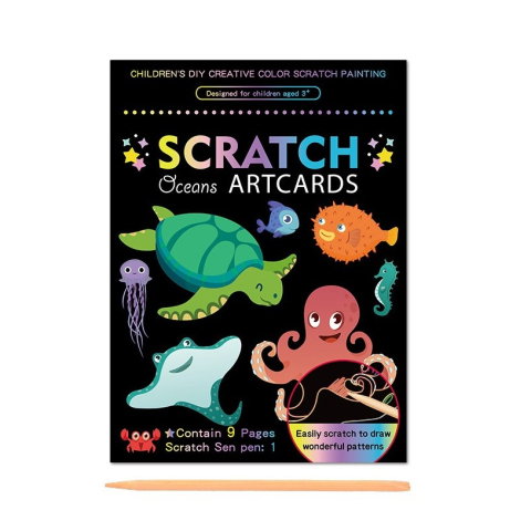 TeoMarket - Set 9 Planse Razuibile, Flippy, Scratch ArtCards, +3 Ani, de Razuit si de Colorat, 19 x 14 cm, Model Ocean, Multicolor