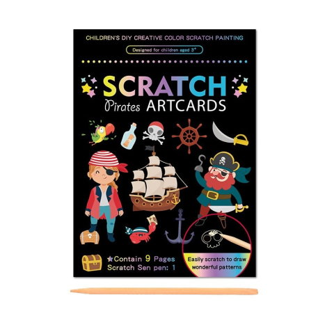 TeoMarket - Set 9 Planse Razuibile, Flippy, Scratch ArtCards, +3 Ani, de Razuit si de Colorat, 19 x 14 cm, Model Pirati, Multicolor