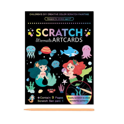 TeoMarket - Set 9 Planse Razuibile, Flippy, Scratch ArtCards, +3 Ani, de Razuit si de Colorat, 19 x 14 cm, Model Sirene, Multicolor