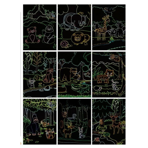 TeoMarket - Set 9 Planse Razuibile, Flippy, Scratch ArtCards, +3 Ani, de Razuit si de Colorat, 19 x 14 cm, Model ZOO, Multicolor