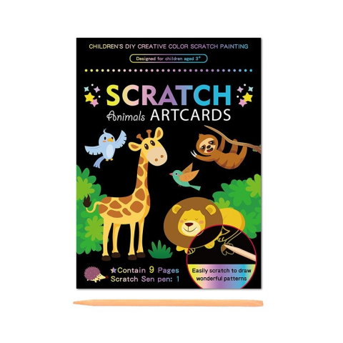 TeoMarket - Set 9 Planse Razuibile, Flippy, Scratch ArtCards, +3 Ani, de Razuit si de Colorat, 19 x 14 cm, Model ZOO, Multicolor