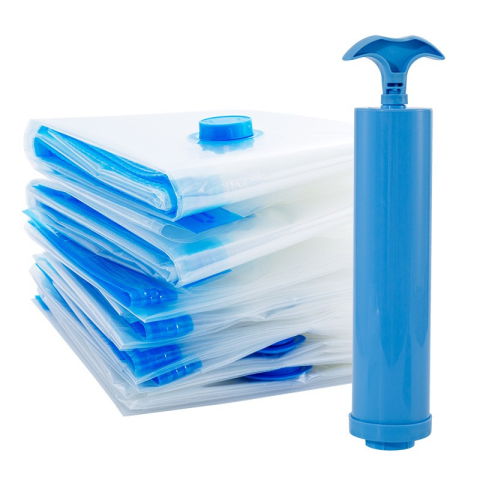 Organizatoare incaltaminte si imbracaminte - Set 9 Saci de Vidat Haine, Flippy, Marimi Diferite, Vidare prin Vacuum, Reutilizabili, Impermeabili, Pompa Inclusa, Transparent