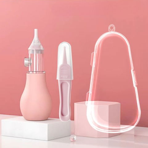 Articole Diverse copii - Set Aspirator Nazal pentru Copii, Flippy, Manual, Anti-Reflux, cu Pompita, Usor de Curatat, Varf din Silicon, 11.2x4cm, Roz