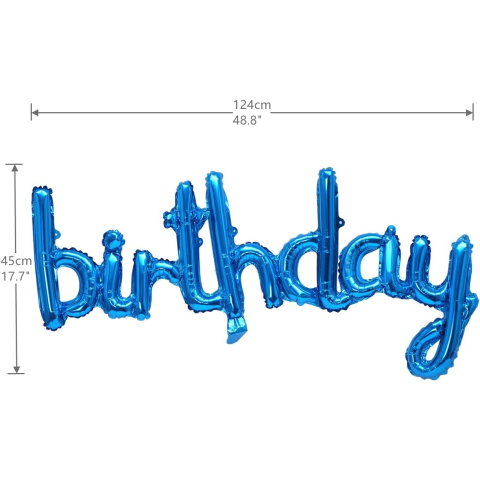 Import - Set Baloane din Folie Metalizata, Flippy, Model Happy Birthday, 45x85 cm, 45x124cm, Baloane Party, Ambalaj Individual, Pai Inclus, Umflare cu Aer sau Heliu, Albastru