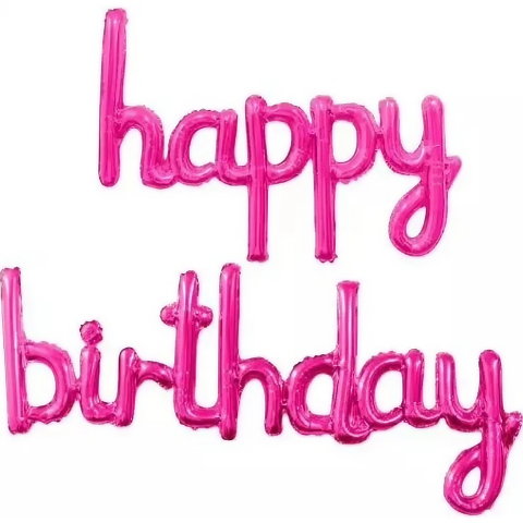 Import - Set Baloane din Folie Metalizata, Flippy, Model Happy Birthday, 45x85 cm, 45x124cm, Baloane Party, Ambalaj Individual, Pai Inclus, Umflare cu Aer sau Heliu, Roz
