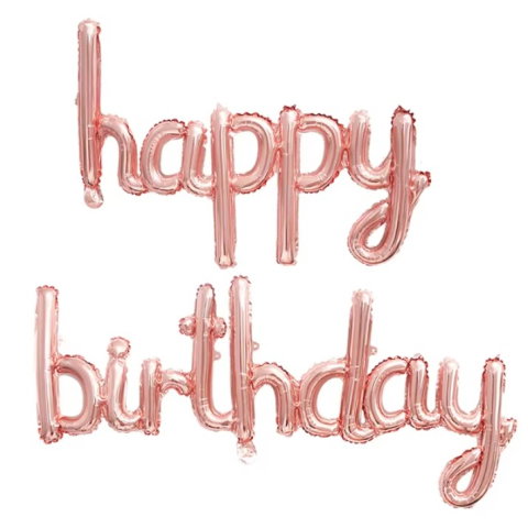 Import - Set Baloane din Folie Metalizata, Flippy, Model Happy Birthday, 45x85 cm, 45x124cm, Baloane Party, Ambalaj Individual, Pai Inclus, Umflare cu Aer sau Heliu, Roz Pal