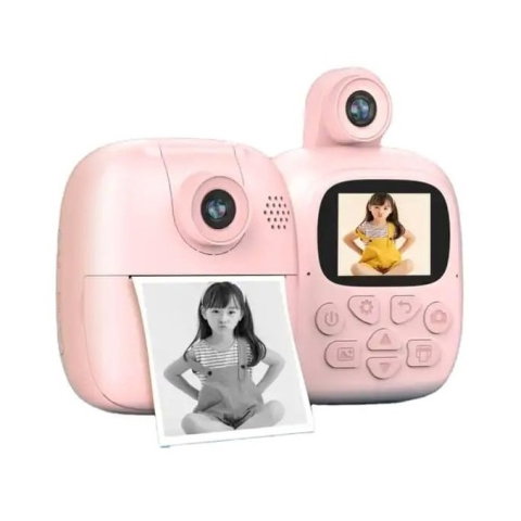 Import - Set Camera Instantanee pentru Copii, Flippy, Camera 180° Selfie, Ecran HD 2'', 24MP, 720P Video, 1200 mAh, cu Functie de Printare Alb-Negru, cablu USB-C, Bluetooth, Compatibil iOS/Android, I