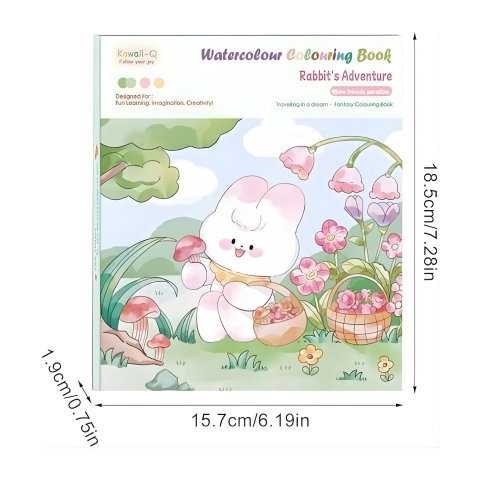 Import - Set Carte de Colorat cu Acuarela, Flippy, Model Iepure, 20 Foi de Carton 200 gr, 12 Culori, 1 Pensula, 15.7 x 18.8 x 1.8 cm, Alb