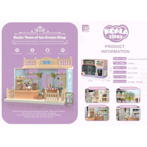 Jucarii si Jocuri - Set Casa de papusi, magazin de inghetata, cu mobilier si figurine, Flippy