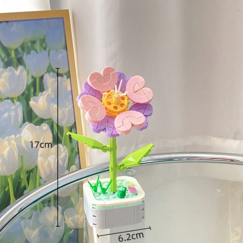 Jucarii si Jocuri - Set de Constructie Floare in Ghiveci, Flippy, 4 Ani, Ornament Creativ, 17x6.2 cm, Multicolor